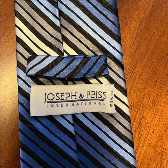 Joseph Feiss Striped Men's Tie 100% silk Blue and White - Picture 3 of 5